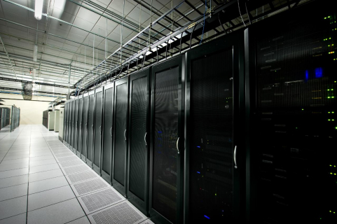 Data center with rows of servers