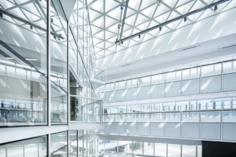 Clear glass interior design of an office building