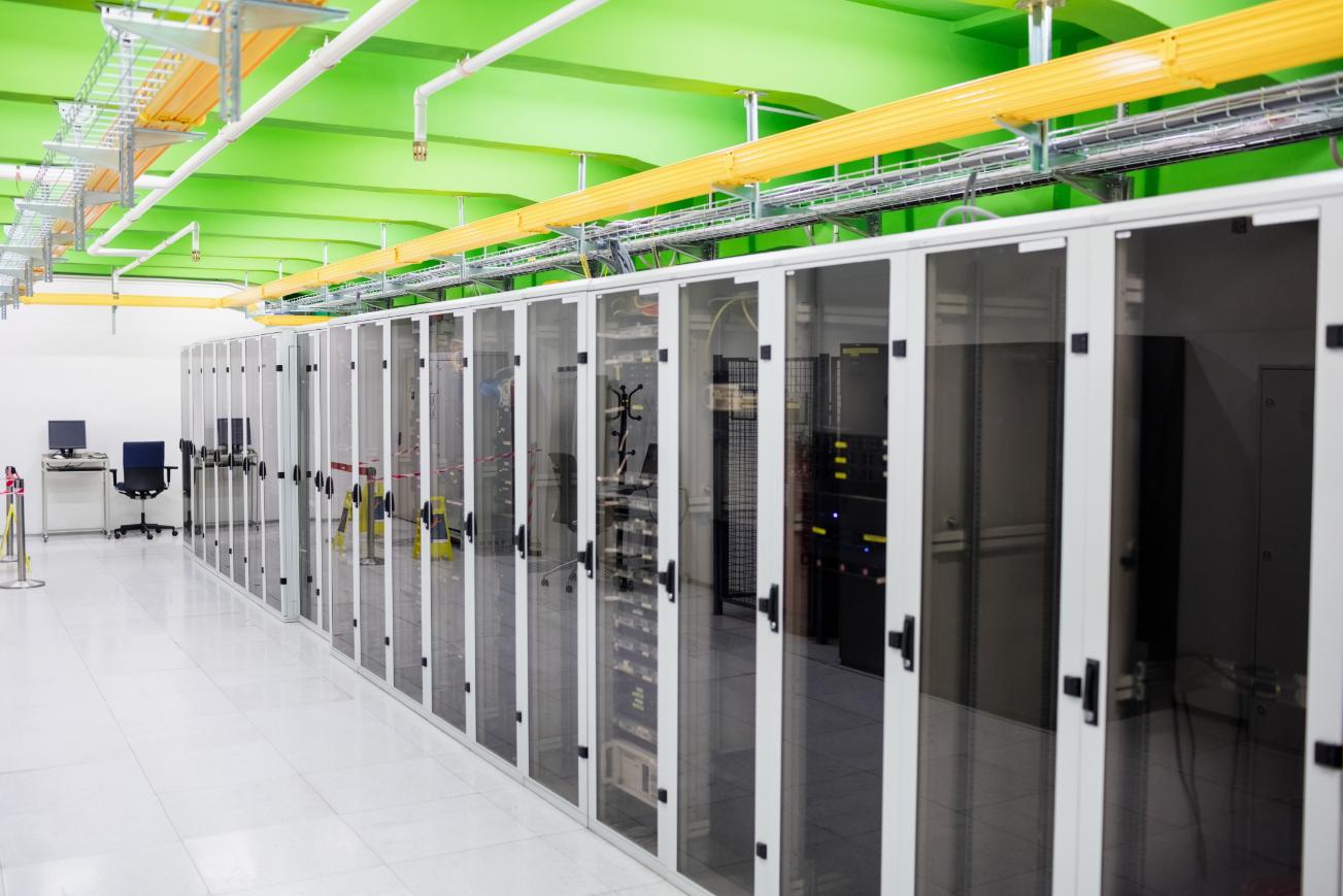 Row of servers in a data center